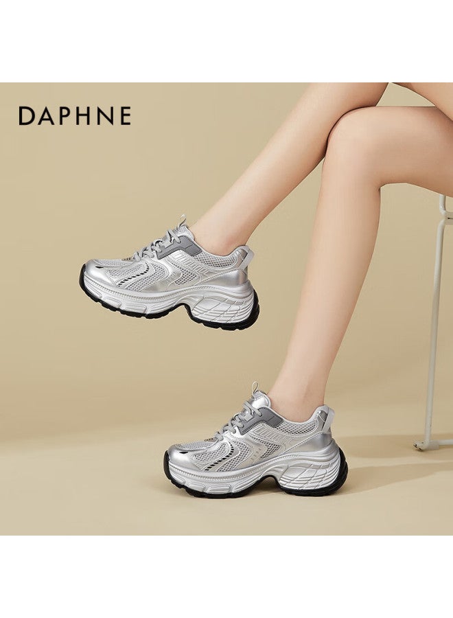 Daphne Women's Sports Casual Shoes With Thick Soles And High Heels, Silver Dad Sneakers, Lightweight Versatile Low-top Women's Shoes, Silver, Size 37 - Image 2