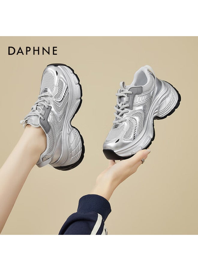 Daphne Women's Sports Casual Shoes With Thick Soles And High Heels, Silver Dad Sneakers, Lightweight Versatile Low-top Women's Shoes, Silver, Size 37 - Image 5