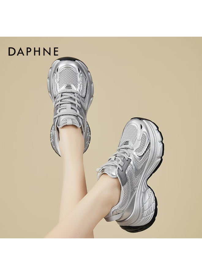 Daphne Women's Sports Casual Shoes With Thick Soles And High Heels, Silver Dad Sneakers, Lightweight Versatile Low-top Women's Shoes, Silver, Size 37 - Image 4