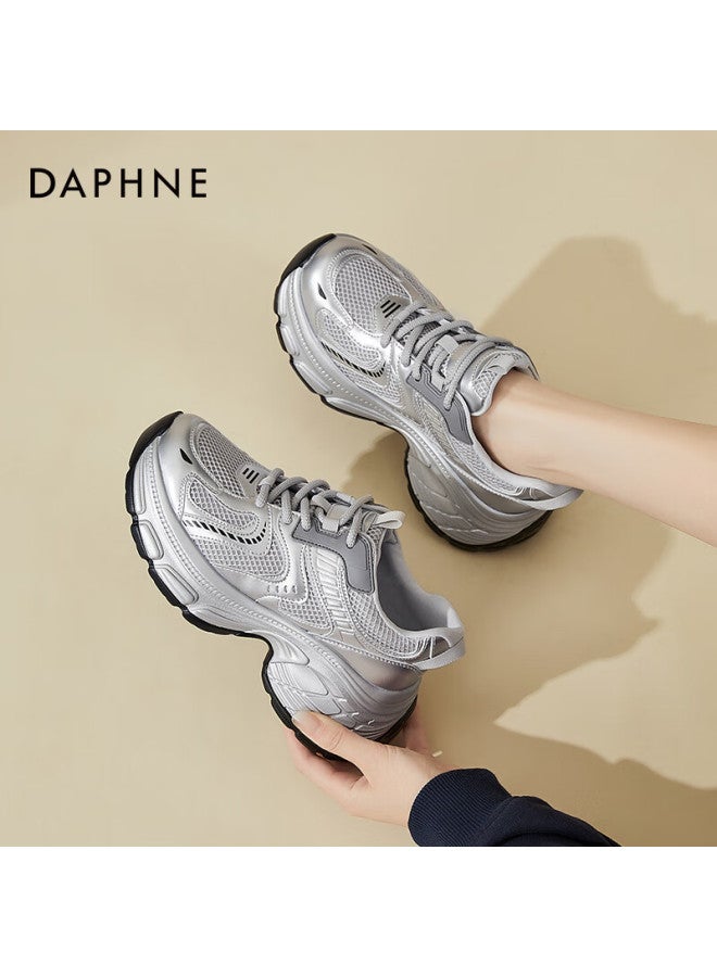 Daphne Women's Sports Casual Shoes With Thick Soles And High Heels, Silver Dad Sneakers, Lightweight Versatile Low-top Women's Shoes, Silver, Size 37 - Image 3