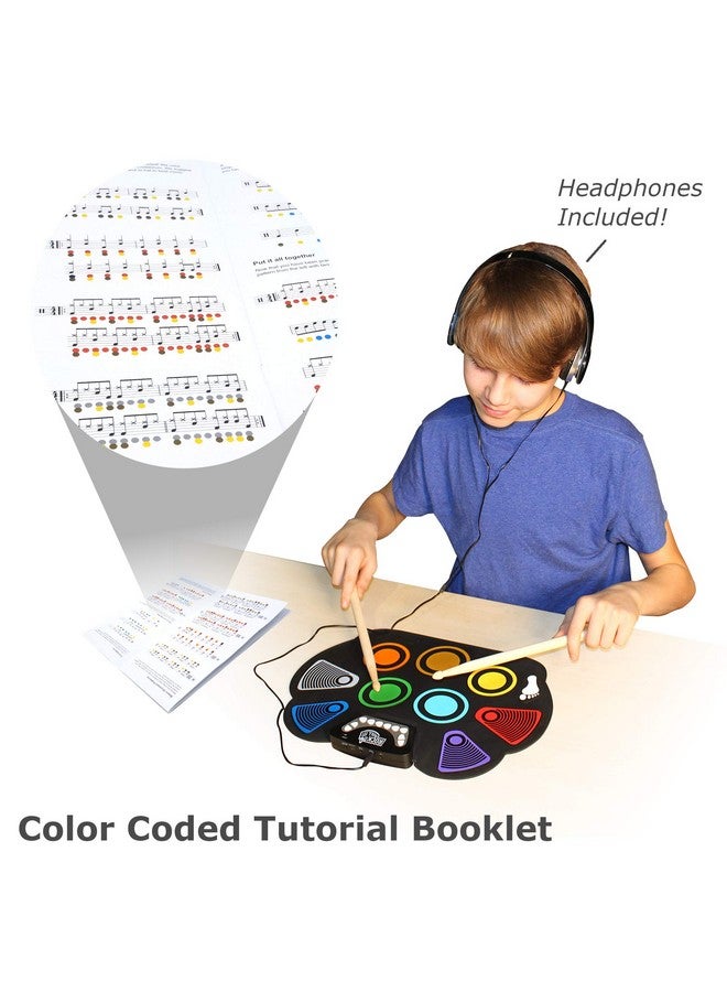 MUKIKIM Rock And Roll It - CodeDrum. Roll Up Portable Drum Set for Kids & Adults. Electronic Silicone Rainbow Drum Pad | Headphones | Pedals | Drum Sticks | Play-By-Color Rhythm Booklet Included - Image 2