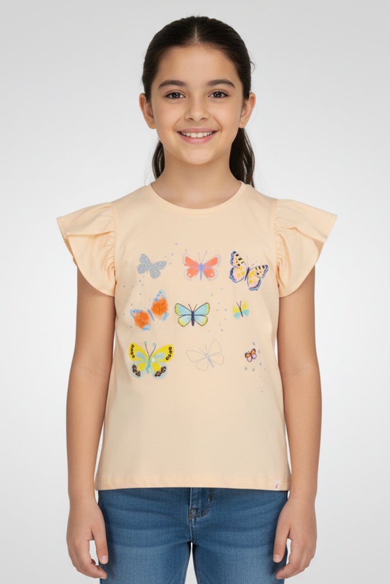 Hamleys Kids Girl Graphic Print Short Sleeve Top, Peach - Image 1