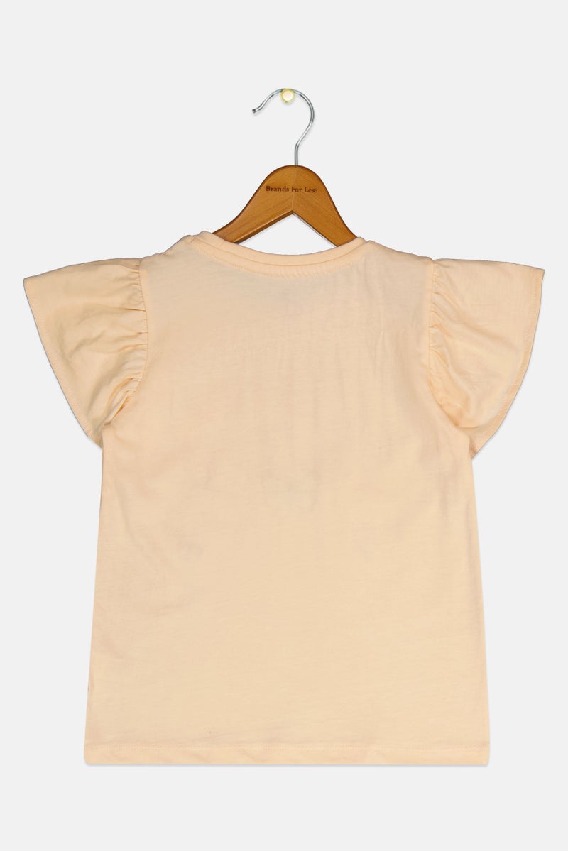 Hamleys Kids Girl Graphic Print Short Sleeve Top, Peach - Image 3