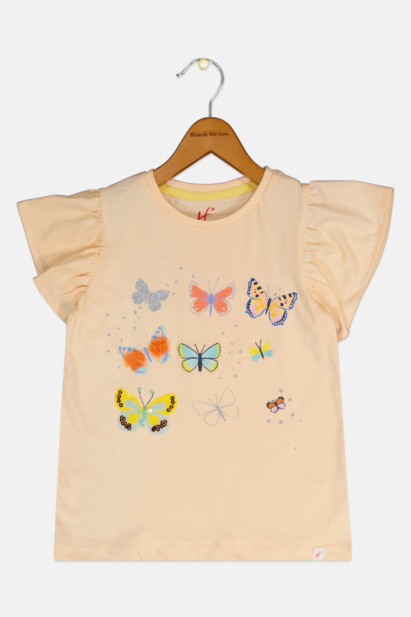 Hamleys Kids Girl Graphic Print Short Sleeve Top, Peach - Image 2