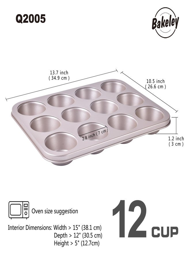 Bakeley Muffin Pan Non Toxic 12 Cup, Set of 2, 0.8mm Non-Stick Durable Carbon Steel, Muffin Tins Nonstick 12 Bakeware for Oven Baking, Dishwasher Safe(Champagne Gold) - Image 2