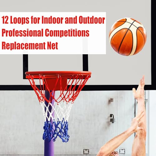 NEIJIANG Basketball Net Replacement, 2025 Upgrade Thick Professional Basketball Nets Heavy Duty Outdoor, All Weather Anti Whip Color Never Fade -12 Loops (Red White Blue) (1Pc) - Image 4