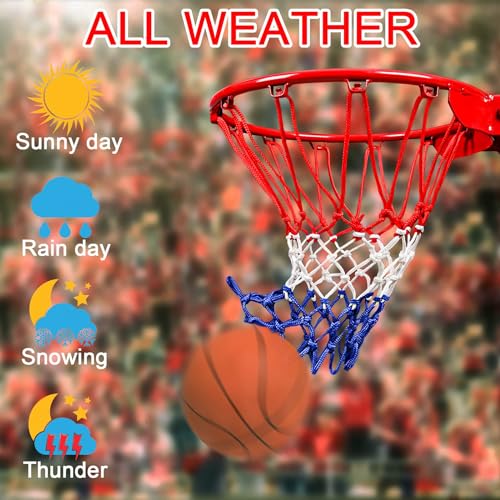 NEIJIANG Basketball Net Replacement, 2025 Upgrade Thick Professional Basketball Nets Heavy Duty Outdoor, All Weather Anti Whip Color Never Fade -12 Loops (Red White Blue) (1Pc) - Image 5