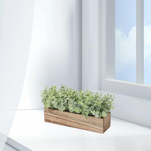 COTSEN Artificial Eucalyptus Potted Plants Fake Potted Plants Rectangular Wooden Planter Box Artificial Eucalyptus Leaves for Suit Office Party Table Indoor and Outdoor Decor - Image 4