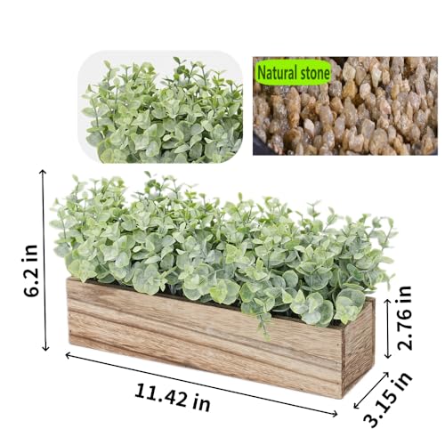 COTSEN Artificial Eucalyptus Potted Plants Fake Potted Plants Rectangular Wooden Planter Box Artificial Eucalyptus Leaves for Suit Office Party Table Indoor and Outdoor Decor - Image 2