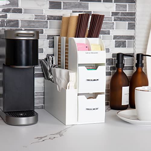 Mind Reader Cup and Condiment Station, Countertop Organizer, Coffee Bar, Kitchen, Stirrers, 5.375"L x 12"W x 11.25"H, White - Image 2