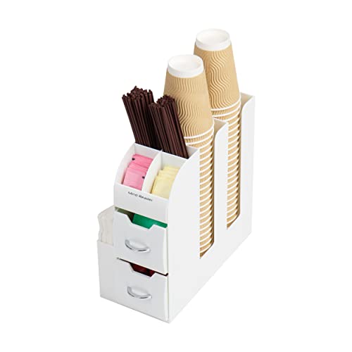 Mind Reader Cup and Condiment Station, Countertop Organizer, Coffee Bar, Kitchen, Stirrers, 5.375"L x 12"W x 11.25"H, White - Image 5
