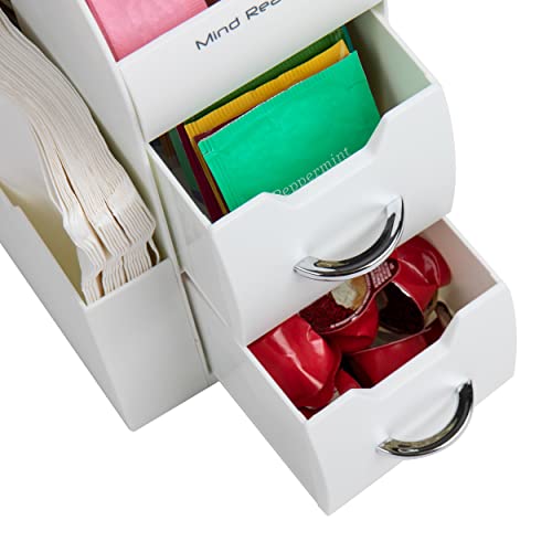 Mind Reader Cup and Condiment Station, Countertop Organizer, Coffee Bar, Kitchen, Stirrers, 5.375"L x 12"W x 11.25"H, White - Image 4