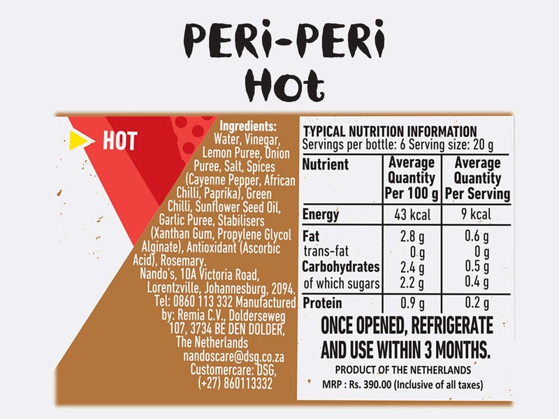 Nando's Peri Peri Chilli Sauce - Hot, 250 g - Image 3