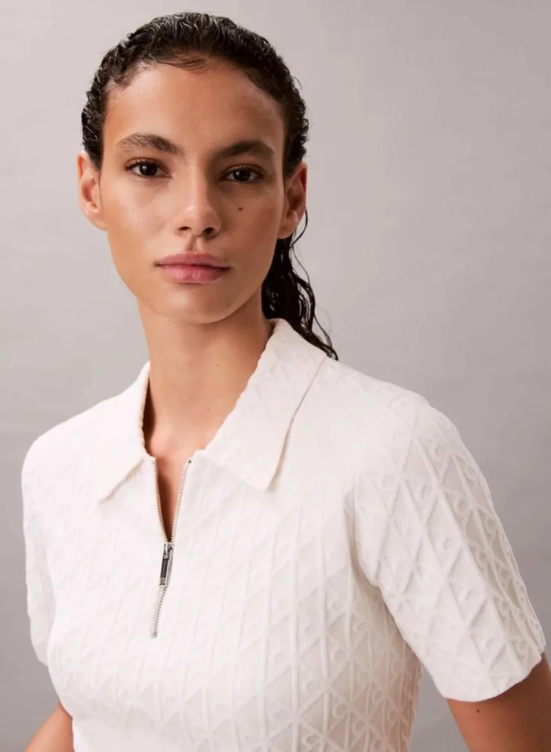 Calvin Klein White Greige Combo Textured Sweater for Women | Best Price UAE