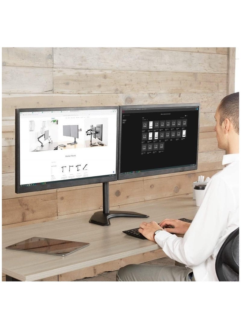ELTRAZONE STAND-V002F Dual LED LCD Monitor Free-Standing Desk Stand for 2 Screens up to 27 Inch Heavy-Duty Fully Adjustable Arms with Max VESA 100x100mm  - Image 4