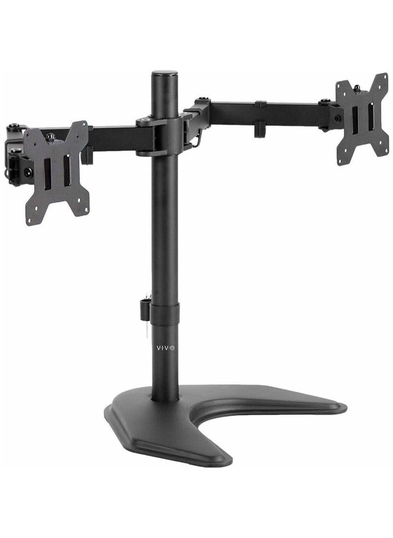 ELTRAZONE STAND-V002F Dual LED LCD Monitor Free-Standing Desk Stand for 2 Screens up to 27 Inch Heavy-Duty Fully Adjustable Arms with Max VESA 100x100mm  - Image 1