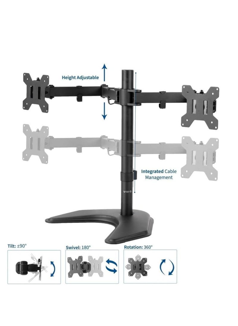 ELTRAZONE STAND-V002F Dual LED LCD Monitor Free-Standing Desk Stand for 2 Screens up to 27 Inch Heavy-Duty Fully Adjustable Arms with Max VESA 100x100mm  - Image 3