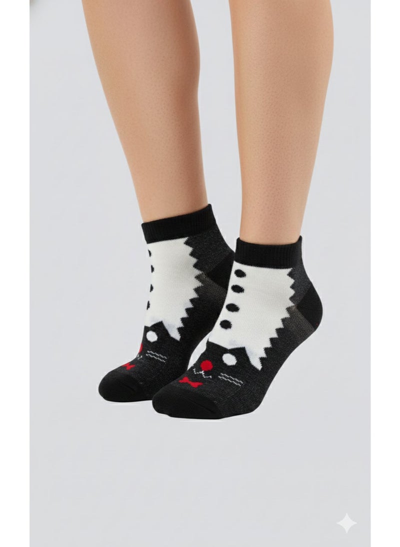 "Smiling Face" Cat Ankle Socks - Cute Animal Design (Unisex, 1-Pair Pack) - Image 1