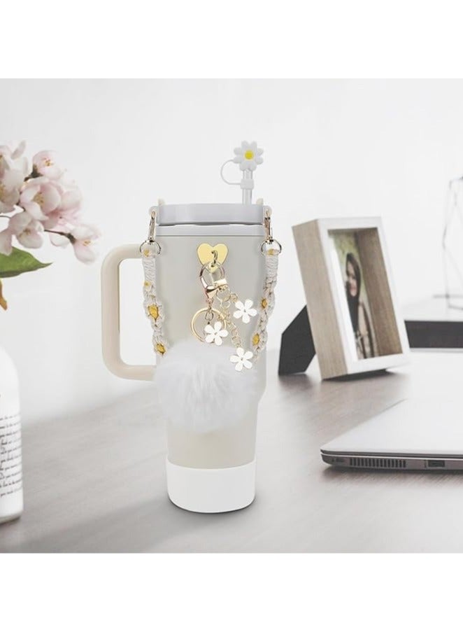 ليفقورا مجموعة إكسسوارات الأكواب من 8 قطع، تتضمن حزام مقبض زجاجة المياه، وغطاء كوب من السيليكون، وغطاء ماصة من السيليكون، وقلادات لأكواب سعة 40 أونصة و30 أونصة (أبيض) - Image 3