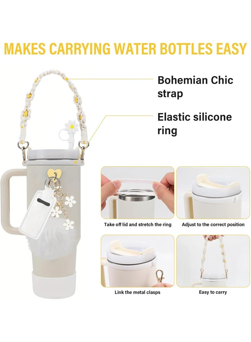 ليفقورا مجموعة إكسسوارات الأكواب من 8 قطع، تتضمن حزام مقبض زجاجة المياه، وغطاء كوب من السيليكون، وغطاء ماصة من السيليكون، وقلادات لأكواب سعة 40 أونصة و30 أونصة (أبيض) - Image 5