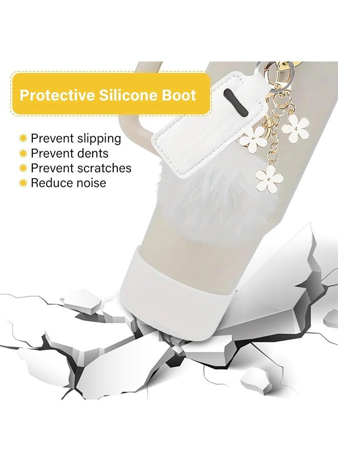 ليفقورا مجموعة إكسسوارات الأكواب من 8 قطع، تتضمن حزام مقبض زجاجة المياه، وغطاء كوب من السيليكون، وغطاء ماصة من السيليكون، وقلادات لأكواب سعة 40 أونصة و30 أونصة (أبيض) - Image 4