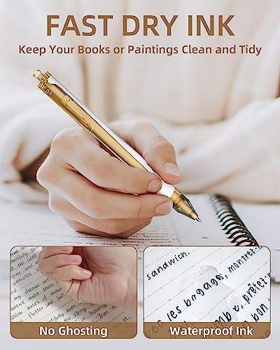 Nicpro مجموعة أقلام جيل نيكبرو 13 قطعة بألوان باستيل مع علبة، قلم قابل للسحب بنقطة دقيقة 0.5 مم، 12 قلم حبر أسود مع 1 قلم تمييز، قلم رسم جمالي لتدوين ملاحظات الطلاب، الكتابة، مستلزمات المكتب (بني) - Image 3