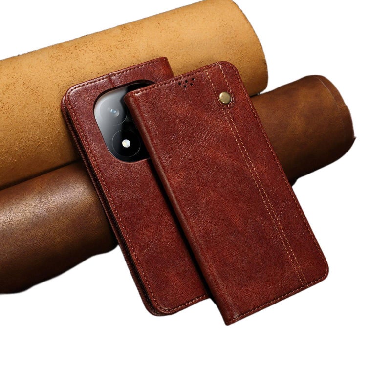 Protective Case, Shockproof Cover for Redmi Note 14, Drop Protection, Coffee Brown Leather Texture - Image 4