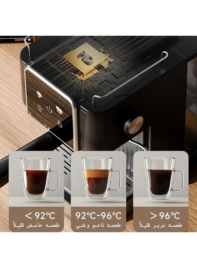 جيرزون ماكينة صنع قهوة اسبريسو احترافية بقوة 20 بار مع عصا بخار لخفق الحليب وماكينة صنع قهوة اسبريسو وكابتشينو ولاتيه للاستخدام المنزلي وخزان مياه قابل للإزالة سعة 1.8 لتر باللون الأسود - Image 2