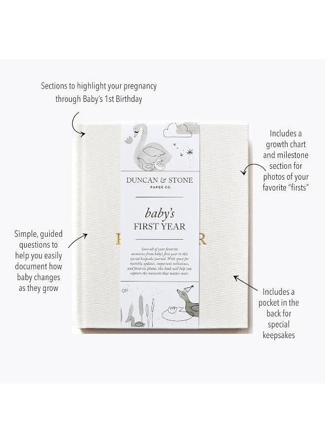 DUNCAN & STONE PAPER CO. Baby First Year Book - Heirloom Keepsake Baby Memory Book to Record Important Milestones, Favorite Photos & More - Pregnancy Books (Cream,112 Pages) - Image 2