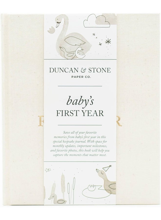 DUNCAN & STONE PAPER CO. Baby First Year Book - Heirloom Keepsake Baby Memory Book to Record Important Milestones, Favorite Photos & More - Pregnancy Books (Cream,112 Pages) - Image 1