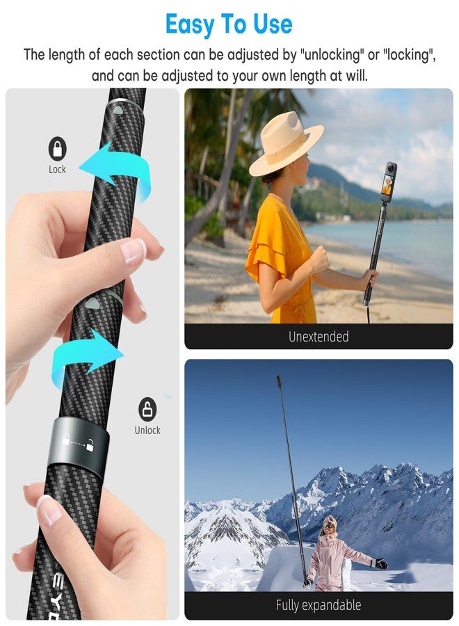 REYGEAK 118" Extended Selfie Stick for Insta360 X4,9.8ft Ultra Long Invisible Selfie Pole with 1/4 Screw,Carbon Fiber Waterproof Extension Monopod for Insta360 X4/X3/X2/ONE/ONE RS/ONE - Image 3