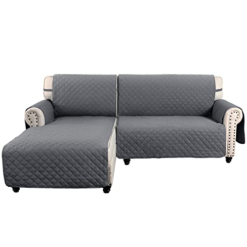 MEILLE MAISON L Shaped Sofa Cover for Dogs 2Piece Sectional Couch Plus Chaise Lounge with Straps Reversible Water Resistant Furniture Protector Home DecorLarge Grey LKL2PDMC1