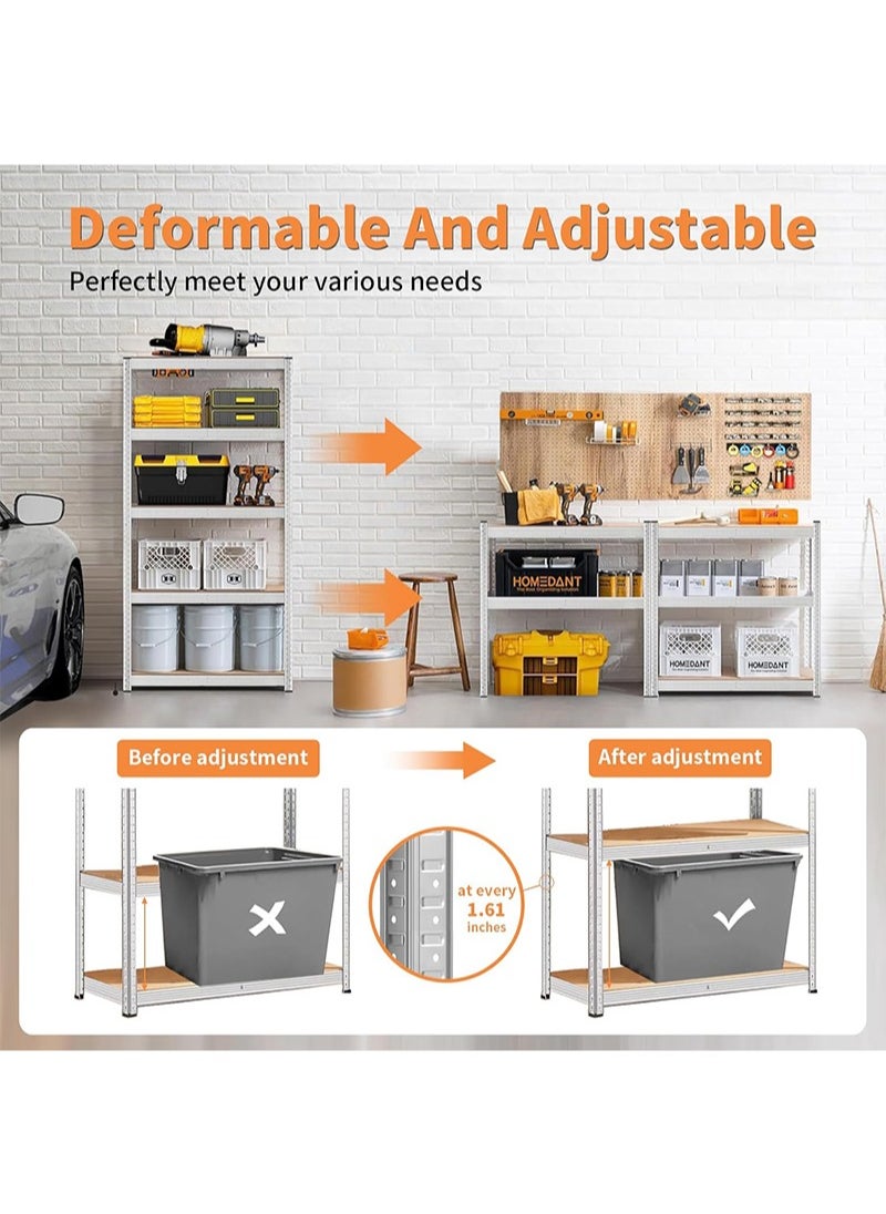 Yoawllty - 5-Tier Kitchen Rack Shelf Organizer, Storage Rack, Adjustable Shelving Unit and Boltless Assembly Garage Storage Shelves for Shed Warehouse Basement Kitchen (Silver) - Image 1