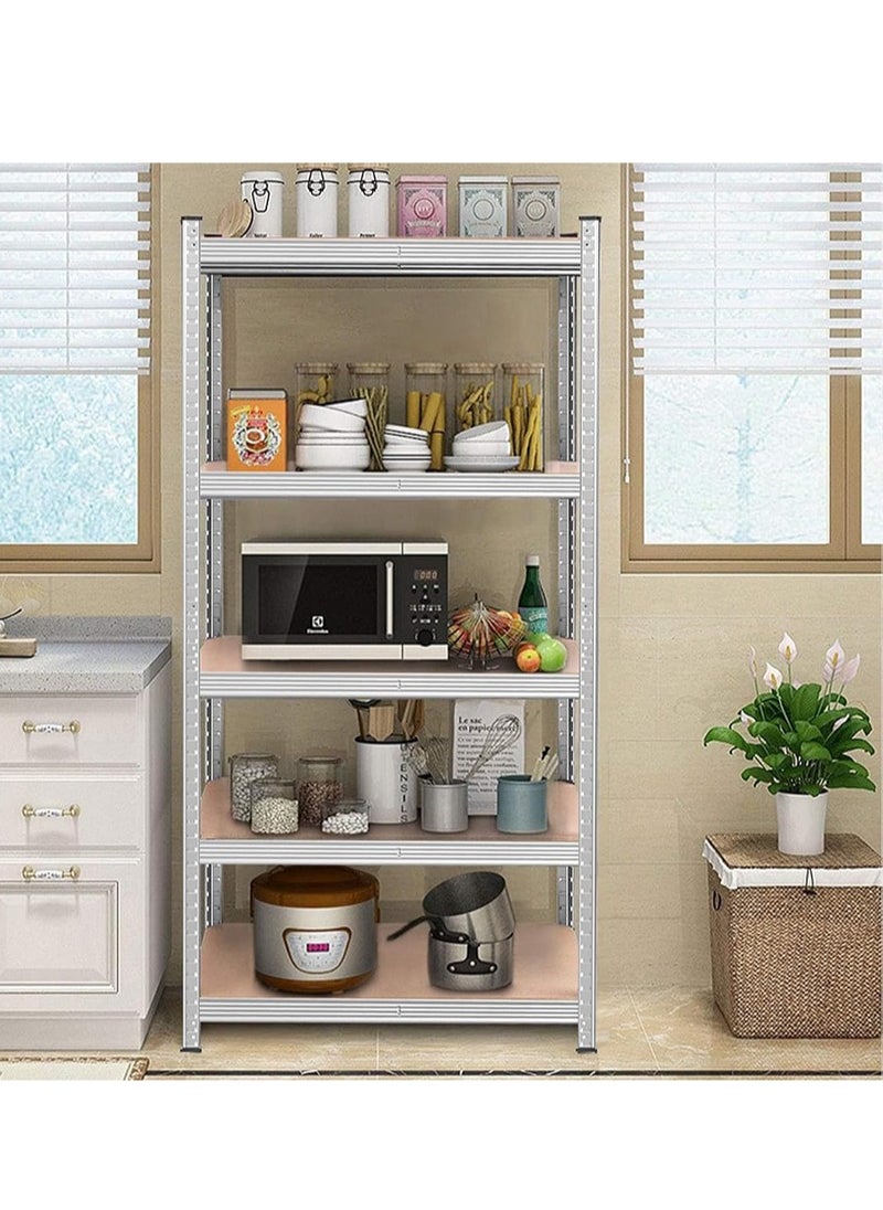 Yoawllty - 5-Tier Kitchen Rack Shelf Organizer, Storage Rack, Adjustable Shelving Unit and Boltless Assembly Garage Storage Shelves for Shed Warehouse Basement Kitchen (Silver) - Image 1