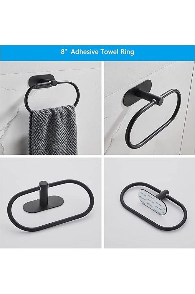 SILADEFU Matte Black Bathroom Hardware Set 4 Pieces Adhesive Toilet Paper Holder Hand Towel Bar Robe Towel Hook Bathroom Accessories Kit for Home Everyday Use - Image 3