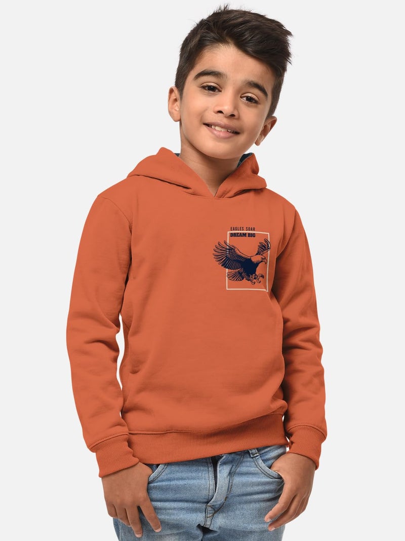HELLCAT Printed Cotton Blend Full Sleeve Hoodie T-Shirt Jogger Trackpant Clothing Set for Boys Orange/Navy 9-10 Years - Image 3