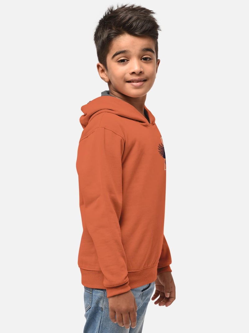 HELLCAT Printed Cotton Blend Full Sleeve Hoodie T-Shirt Jogger Trackpant Clothing Set for Boys Orange/Navy 9-10 Years - Image 4
