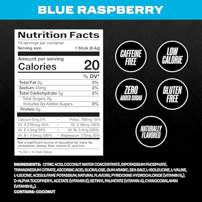 PRIME HYDRATION+ Sticks Blue Raspberry | Hydration Powder Single Serve Sticks | Electrolyte Powder On The Go | 250mg BCAAs, B Vitamins, Antioxidants | Low Sugar | Caffeine-Free | Vegan | 16 Sticks - Image 2