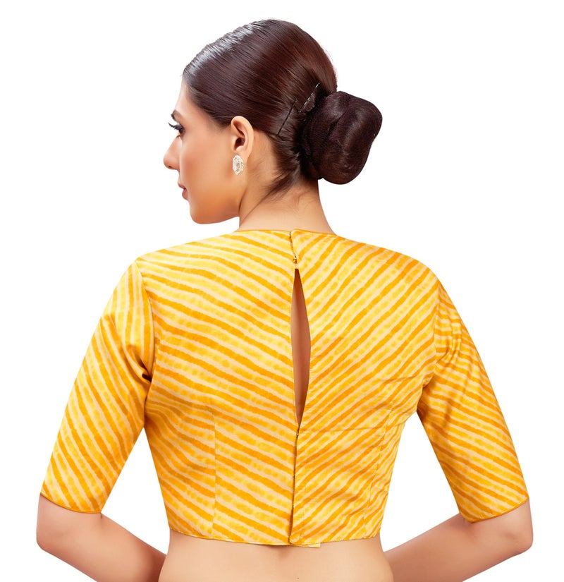 Studio Shringaar Women's Leheriya Crepe Silk Super Soft Readymade Saree Blouse (Yellow, 34) - Image 2
