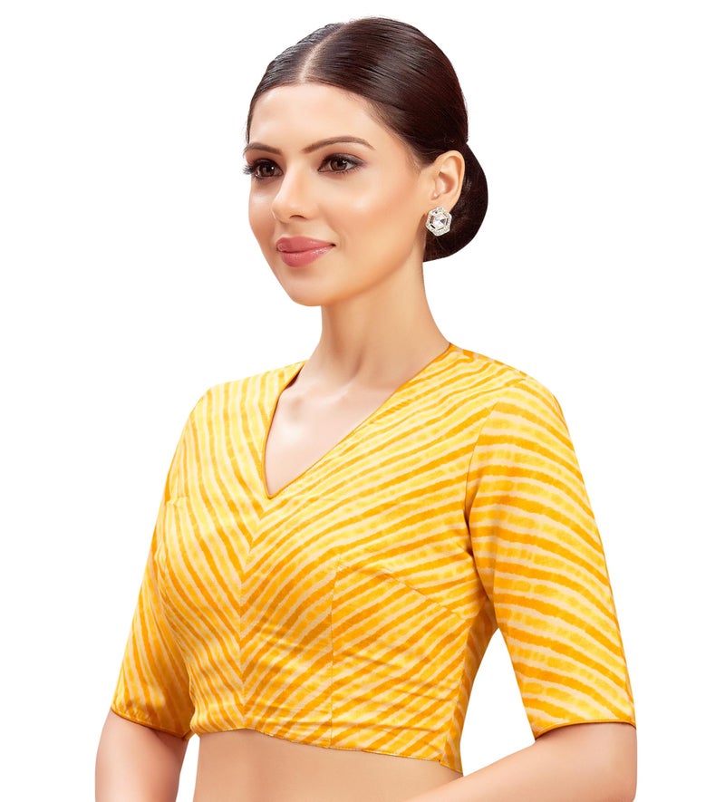 Studio Shringaar Women's Leheriya Crepe Silk Super Soft Readymade Saree Blouse (Yellow, 34) - Image 4
