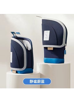 Partition Pencil Case Large Capacity Two-in-One Stand-Up Pen Holder Retractable Stationery Pencil Ruler Storage Bag for Primary School Students Quiet blue