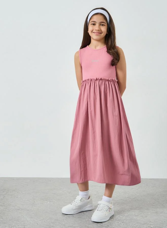Take Two Girls Text Print Sleeveless Dress