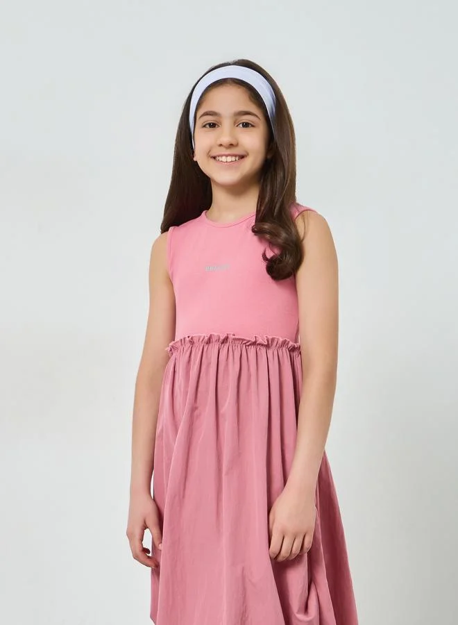 Take Two Girls Text Print Sleeveless Dress