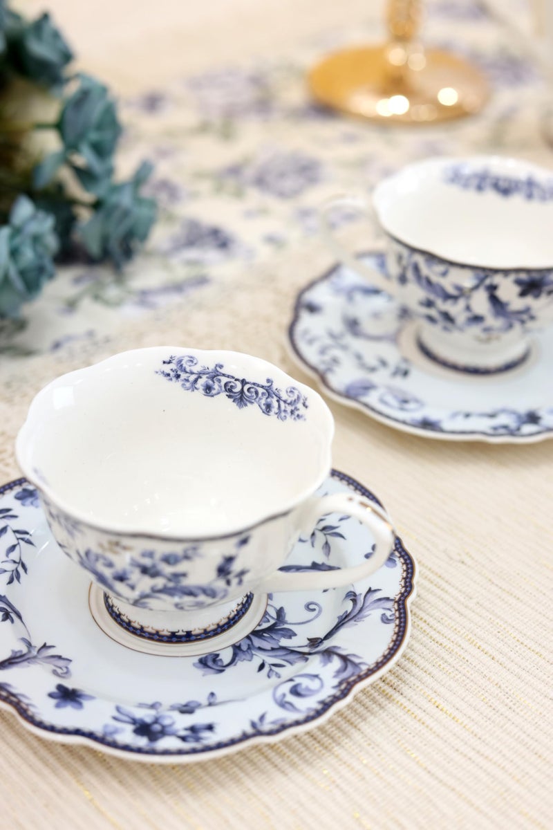 Vigneto Floral Midnight Blue Cup and Saucer Set (Vintage Collection) for Tea/Coffee/Hot Drinks | Set of 6 Cup & 6 Saucers, 210 ML | Finest Premium Porcelain | Lead Free | Scratch Resistant | Chip Resistant - Image 3