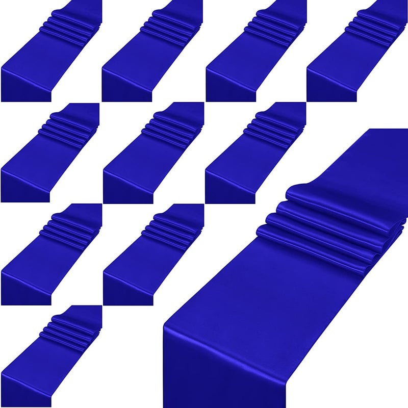 KAHEIGN 12Pcs Satin Table Runner 30CM x 275CM Blue Long Wedding Satin Silk Table Runner for Wedding Banquet Graduations Birthday Party Table Chair Decoration