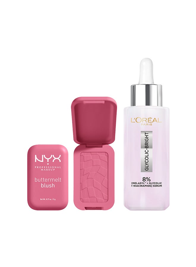 NYX PROFESSIONAL MAKEUP بلشر بودرة باتر ميلت من NYX للمحترفين + سيروم حمض الجليكوليك المشرق من لوريال باريس 30 مل - Image 1