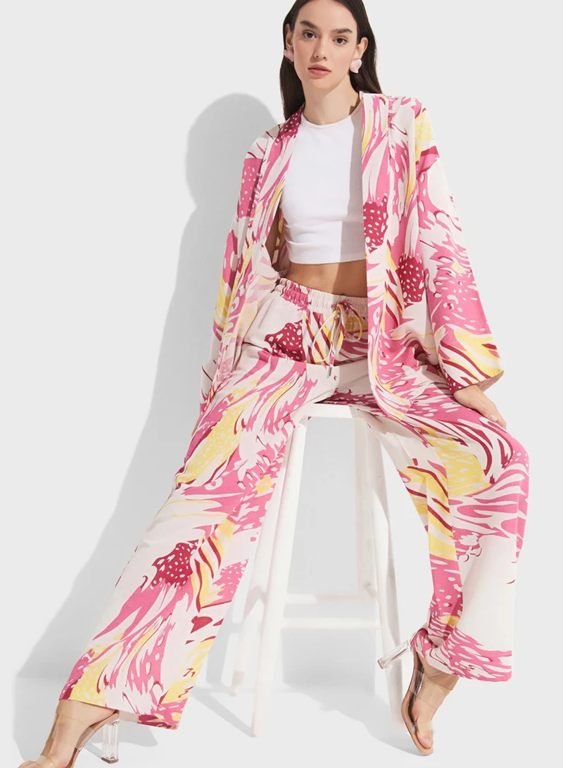 JUNE Printed Flared Sleeve Kimono
