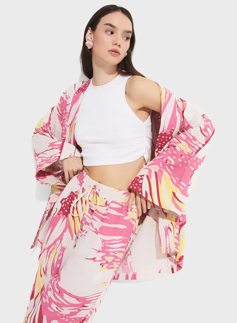 JUNE Printed Flared Sleeve Kimono