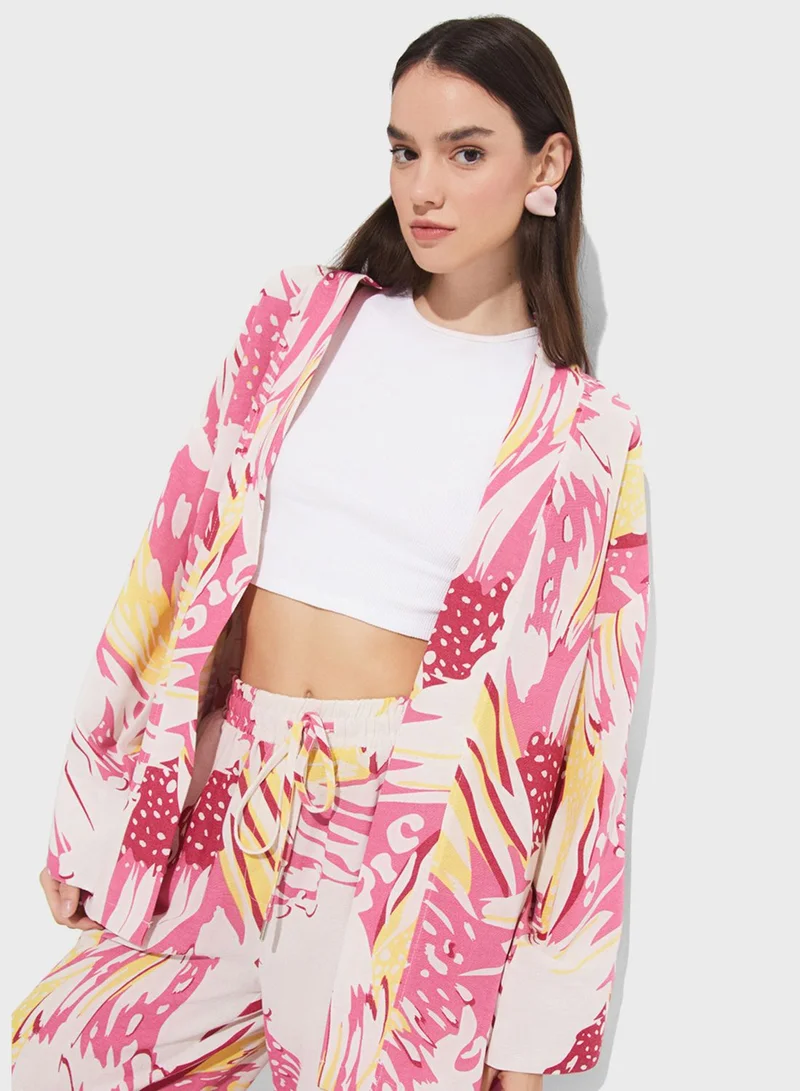 JUNE Printed Flared Sleeve Kimono