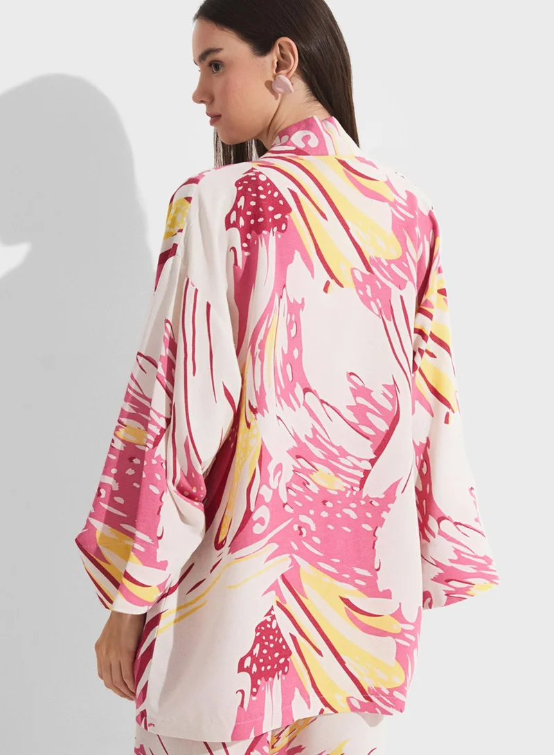 JUNE Printed Flared Sleeve Kimono